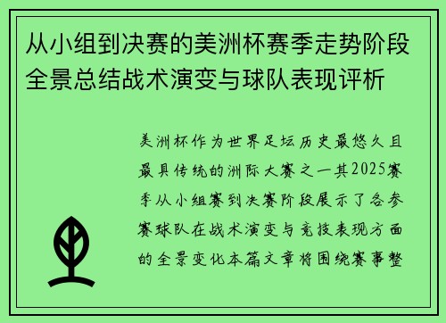 从小组到决赛的美洲杯赛季走势阶段全景总结战术演变与球队表现评析 从小组到决赛的美洲杯赛季走势阶段全景总结战术演变与球队表现评析